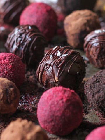 Trayful of vegan chocolate truffles.