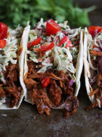 pulled jackfruit tacos with slaw