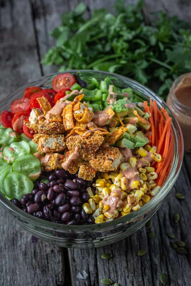 Southwestern chopped salad and spicy tex mex salad dressing.