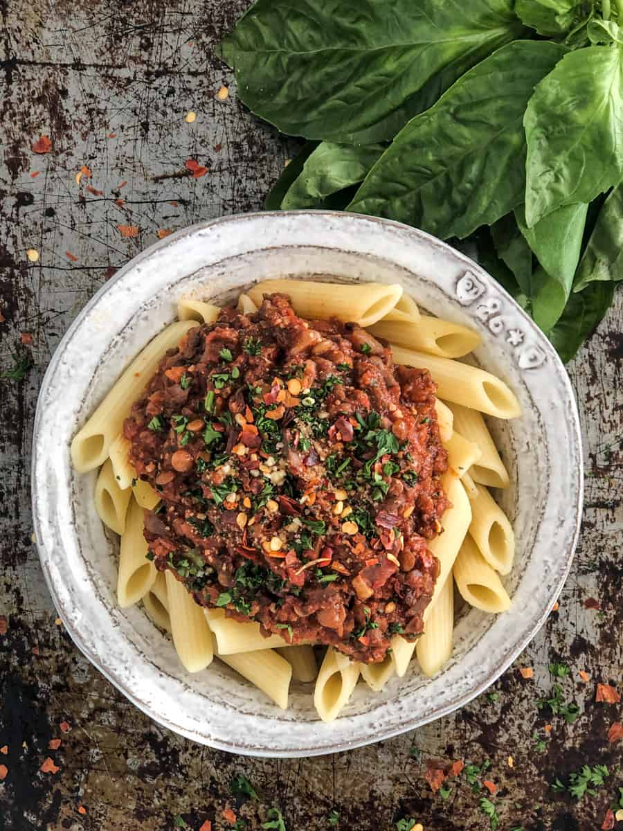 rich delicious lentil bolognese | simply ceecee | vegan recipes