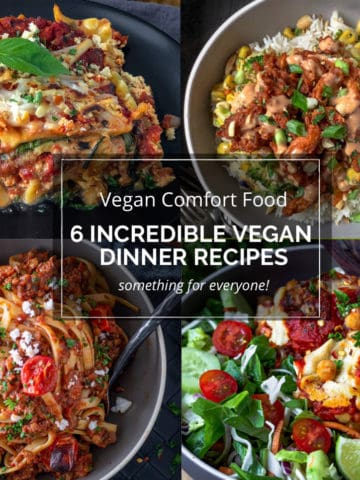 Collage of 4 Vegan Dinner Recipe Ideas.