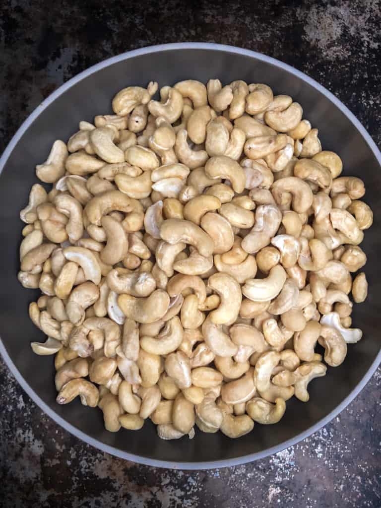 Big bowl of raw cashews.