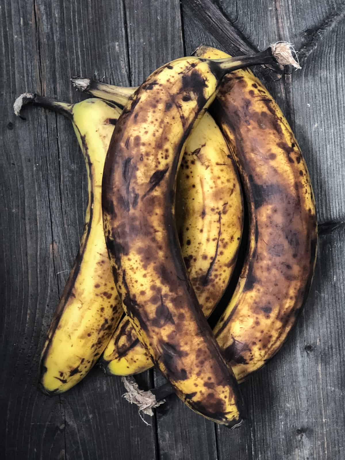 Bunch of spotty bananas for banana nut muffins.