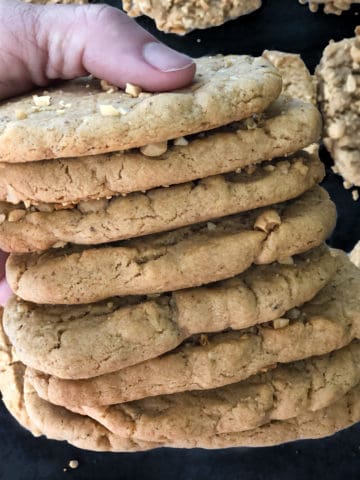 Big stack of peanut butter cookies.