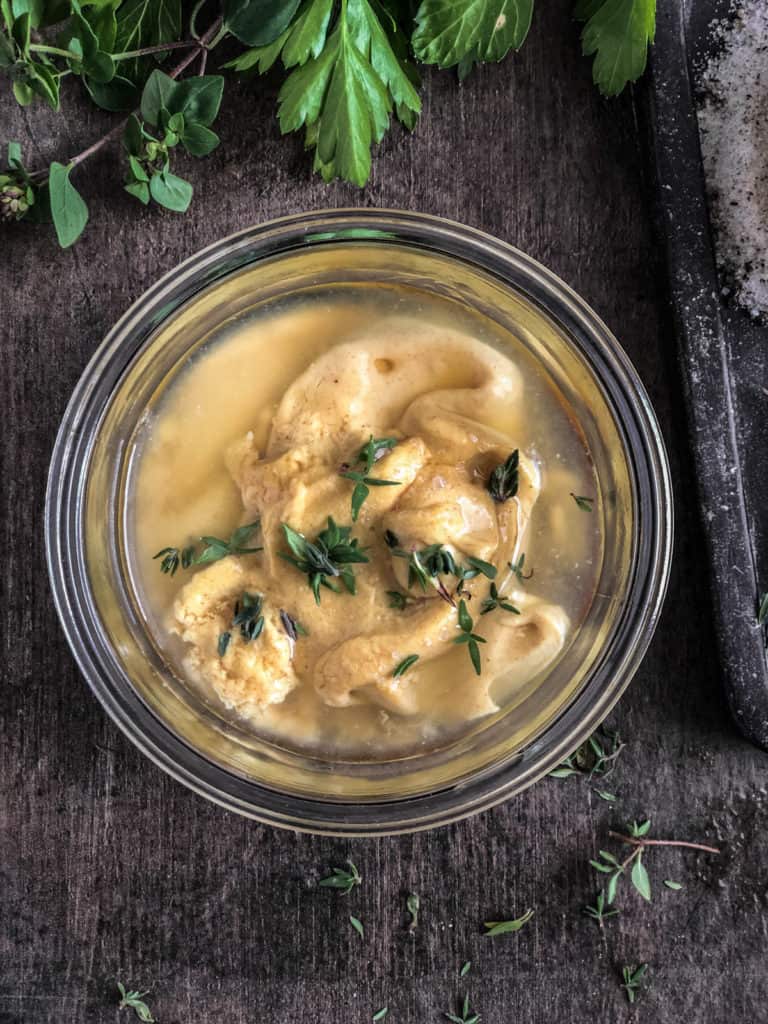 Bowlful of honey mustard sauce ingredients.