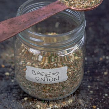 Sage onion spice blend in a jar.