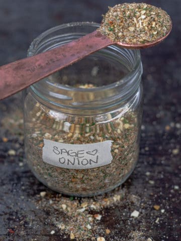 Sage onion spice blend in a jar.