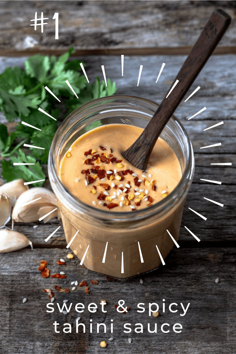 Sweet and spicy tahini sauce in a jar.
