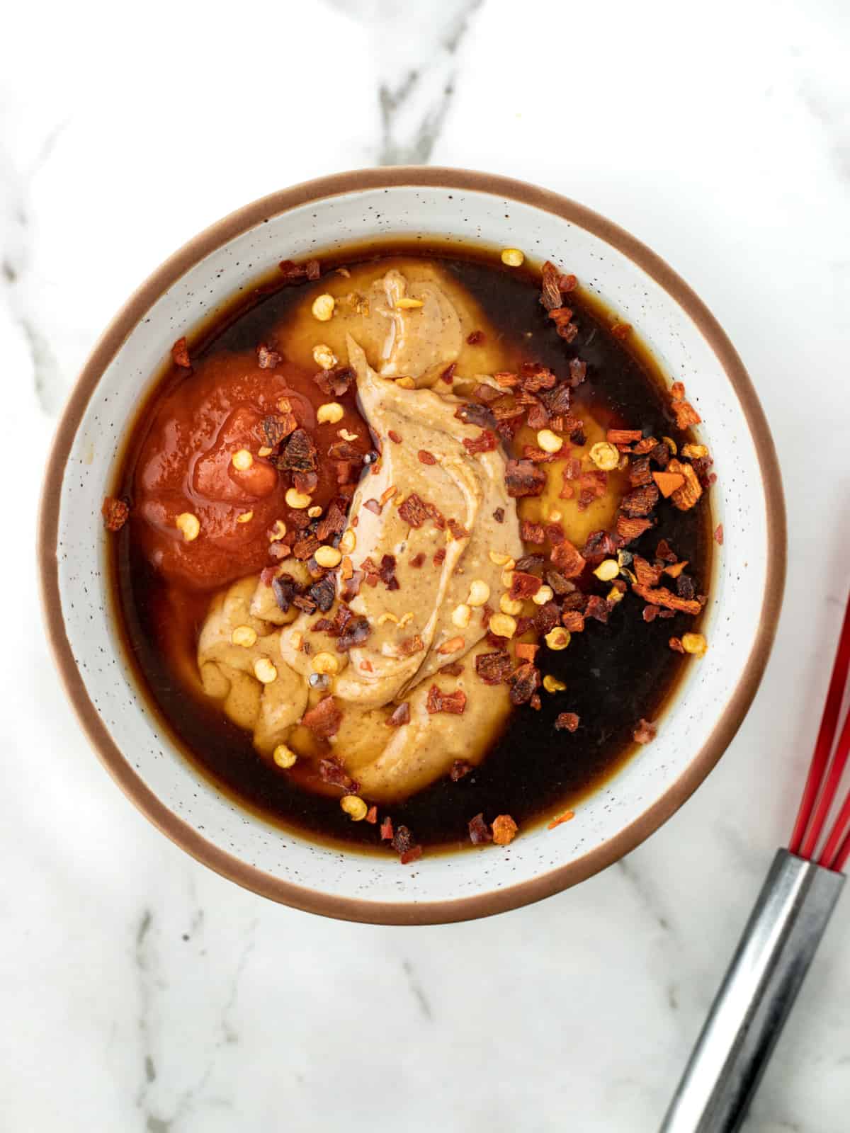 Vietnamese peanut sauce ingredients in a bowl.