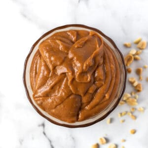 Spicy peanut hoisin sauce in bowl.