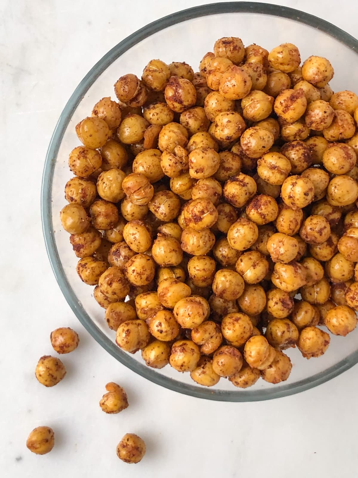 Bowl of crispy spicy chickpeas.