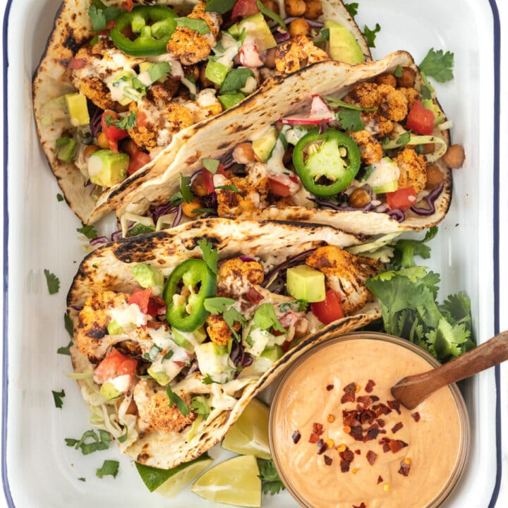 Easy Roasted Cauliflower Tacos with Chickpeas - simplyceecee.co
