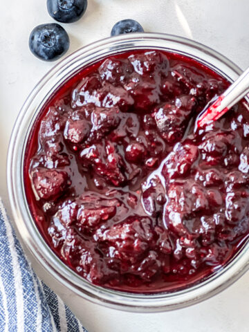 Cherry blueberry jam in a jar.