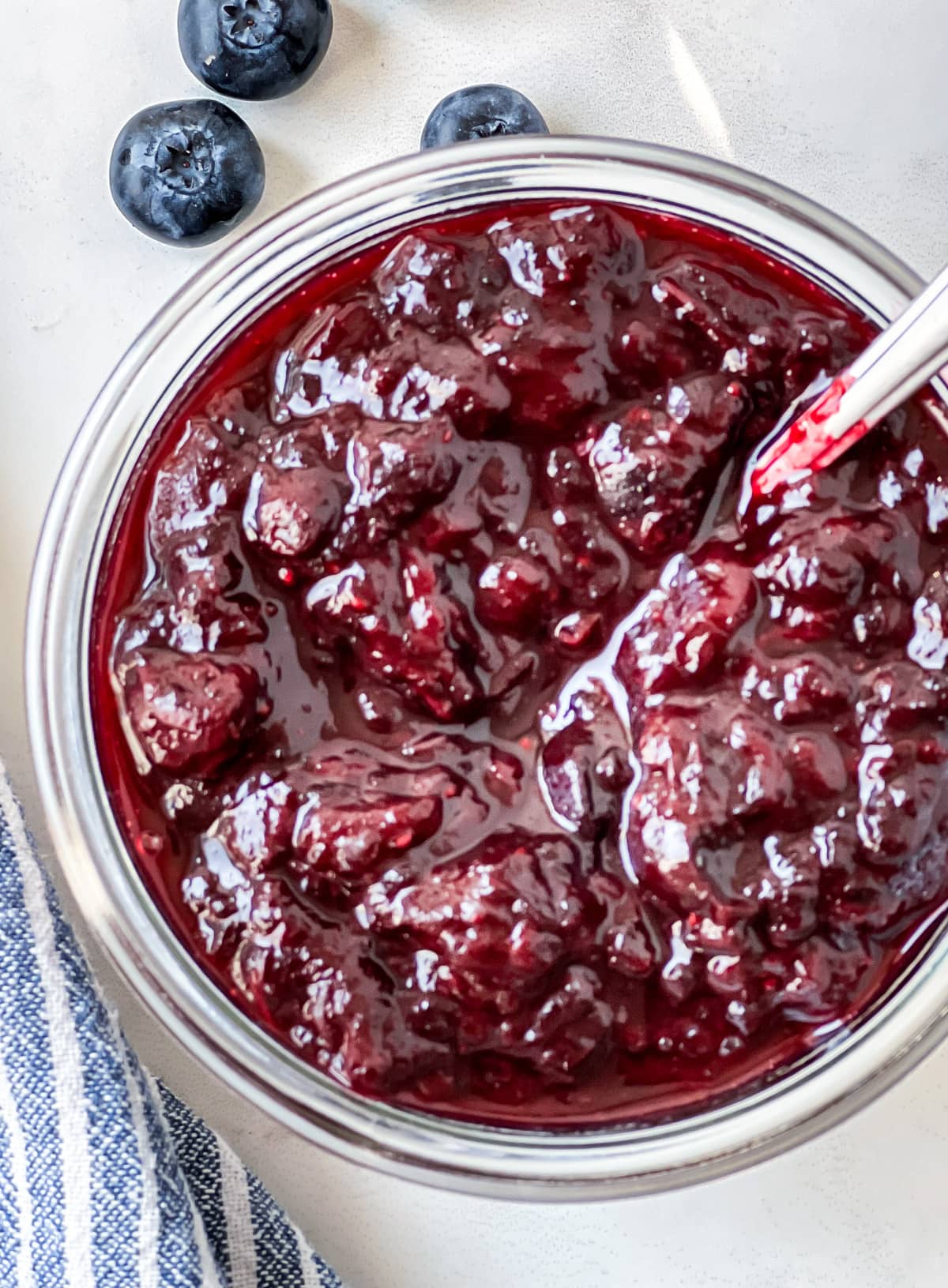 Cherry blueberry jam in a jar.