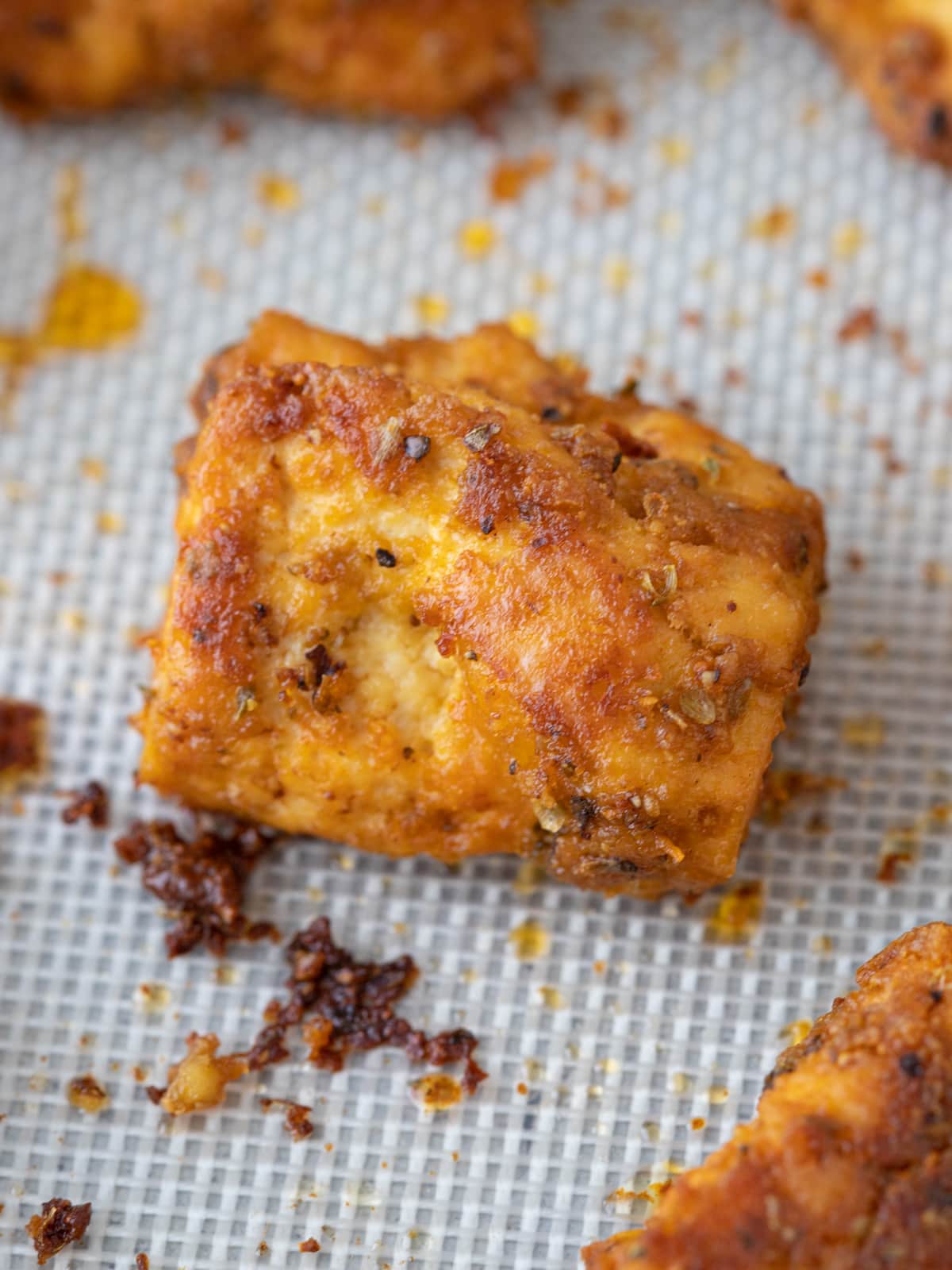 Crispy crusted, oven baked tofu.