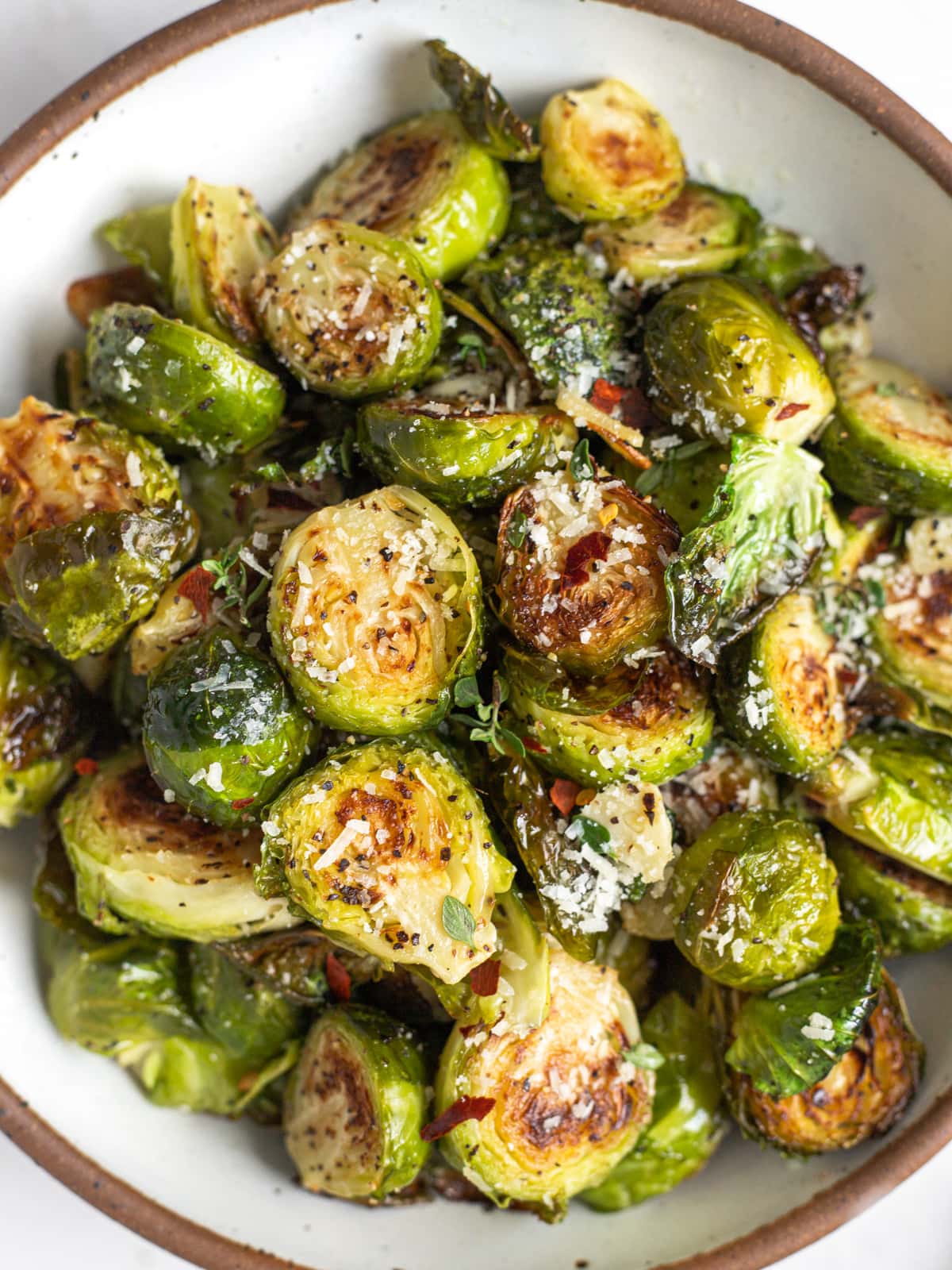 Bowlful of roasted brussels sprouts.