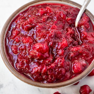 Cranberry sauce in a bowl.