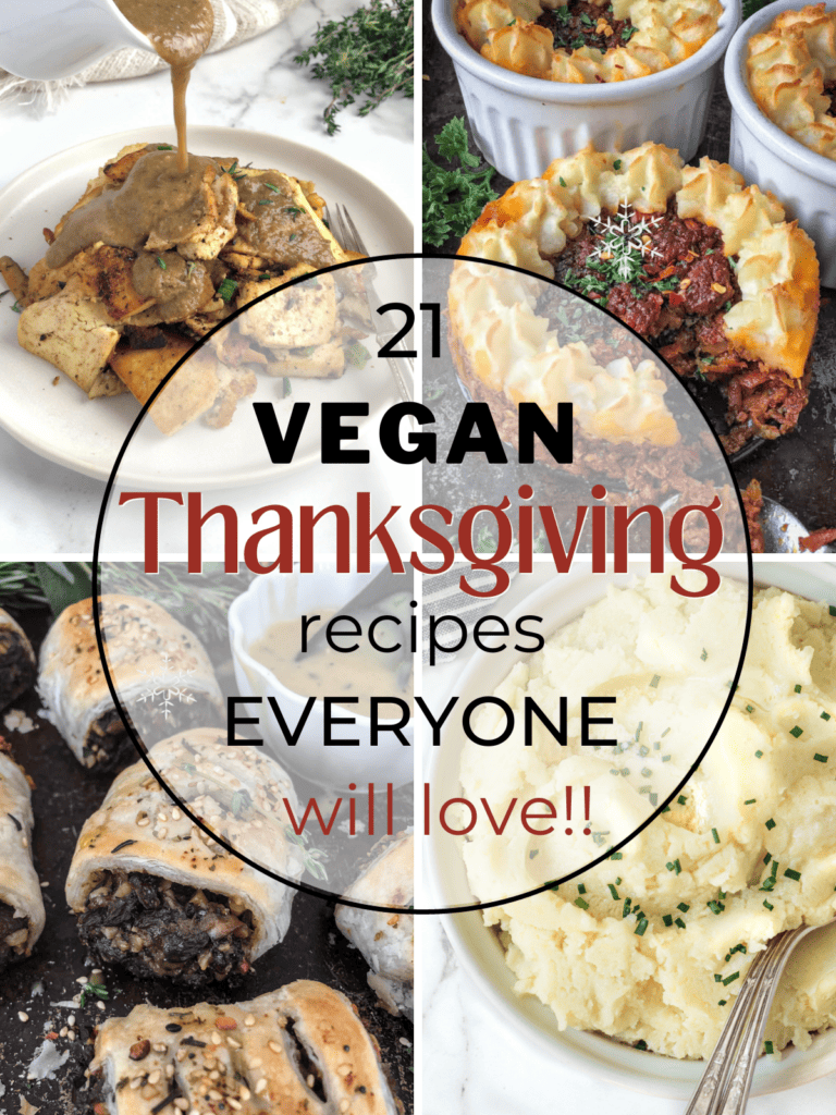 Photos of vegan Thanksgiving food.