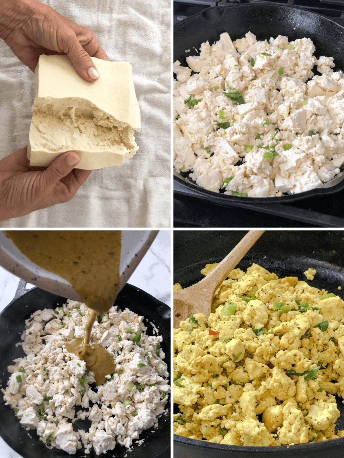 Steps by step photos for making tofu scramble from scratch.