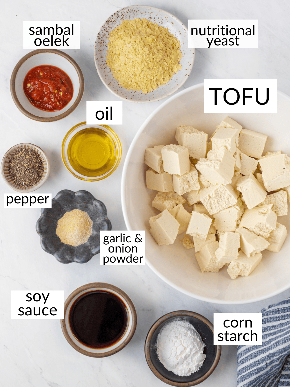 Ingredients to make crispy crunchy Italian tofu.