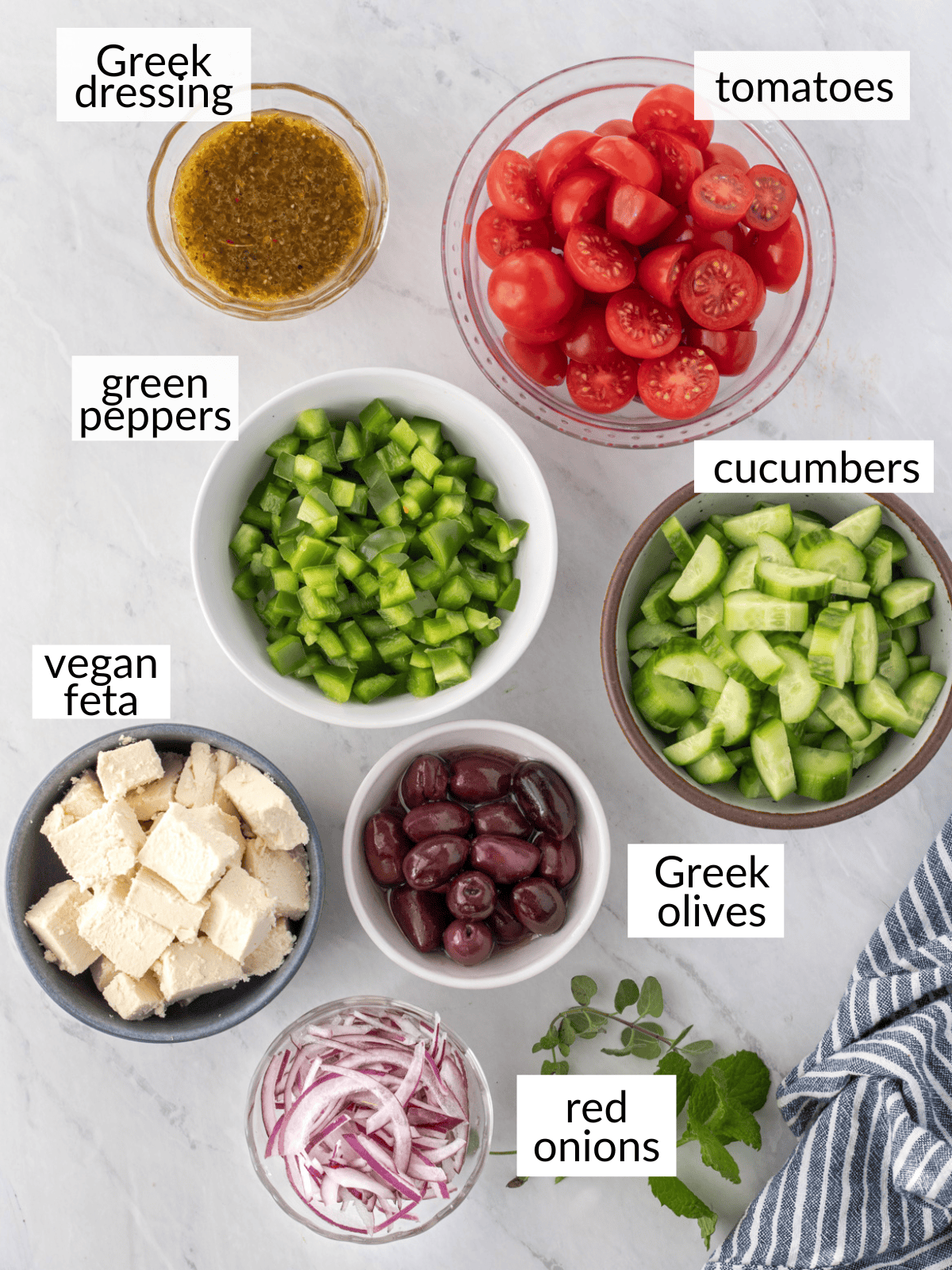 Ingredients to make healthy Greek salad.