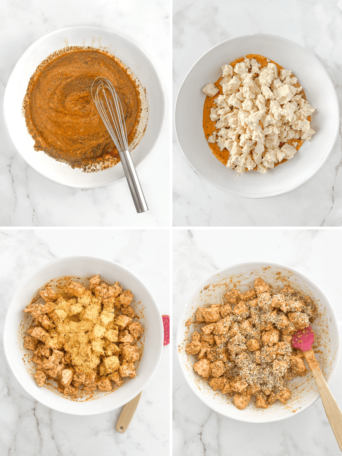 Step by step how to season tofu sausage crumbles.